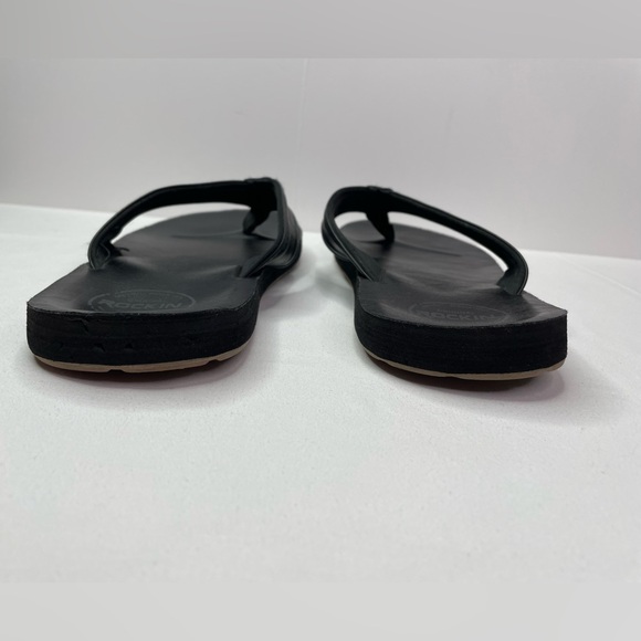 Rockin Black Leather Comfort Casual Flip Flops Size 12 - Picture 3 of 8